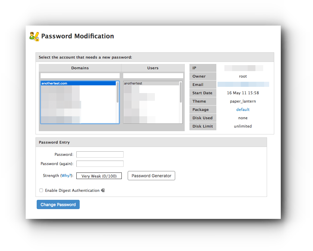 change password whm