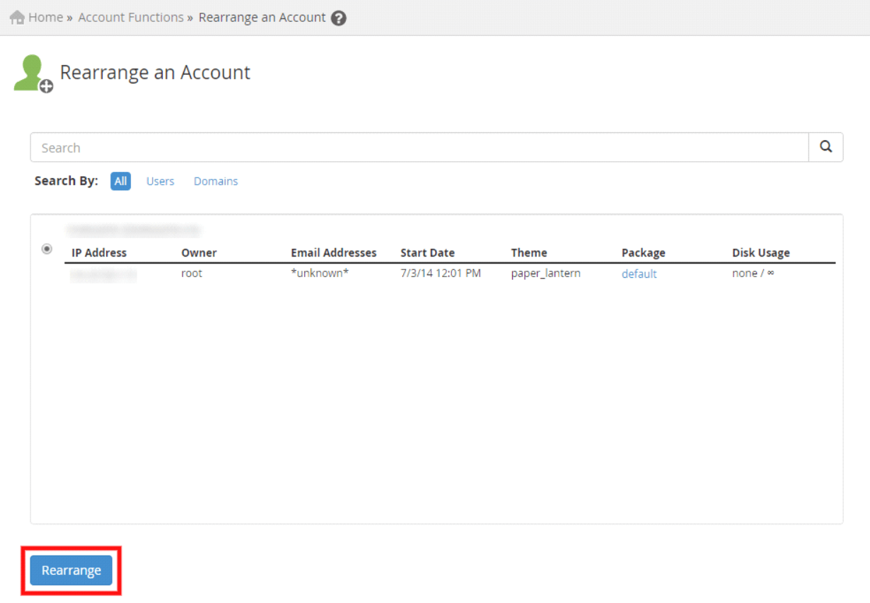 How to Rearrange a cPanel account in WHM 2